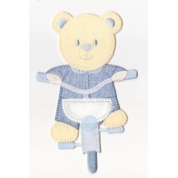 Iron-on Patch - Teddy Bear with Bicycle - Light Blue
